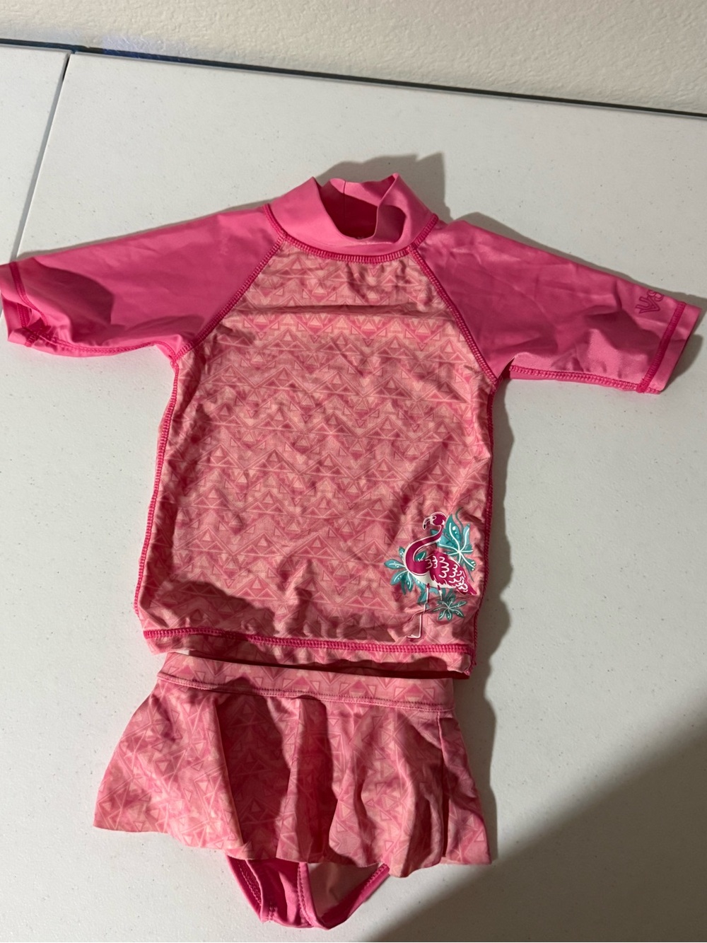Skin Pink Flamingo Girls Rashguard Swim Set